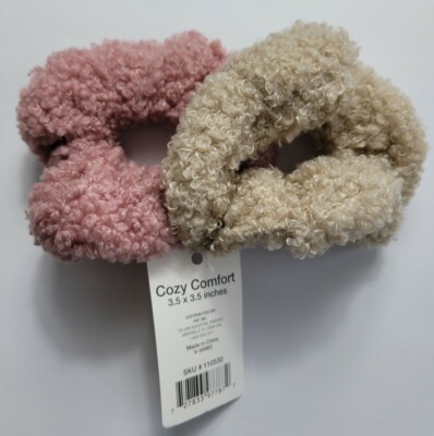 2 Hive and Co. Cozy Comfort Hair Scrunchies Hair Ties 3.5 × 3.5 in Pink Beige -image