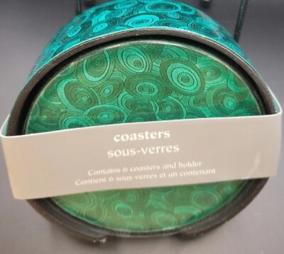 Pier 1 Imports, Sous-Verres, Green Swirls Design Elegant 6 Coasters Holder Set -image