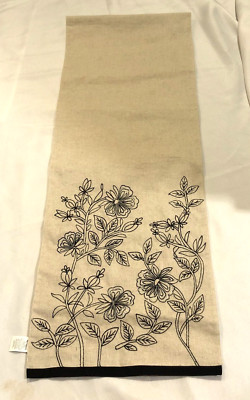 Table Runner By PIER 1 Embroidered Flowers Stems Cotton & Linen 13