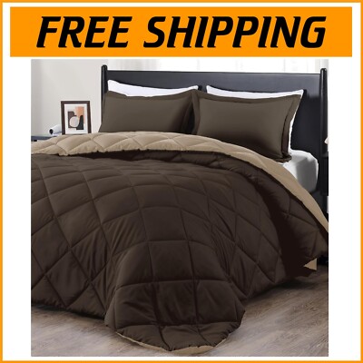 Reversible California King Comforter Set - Cozy Brown/Tan Style for All Seasons-image