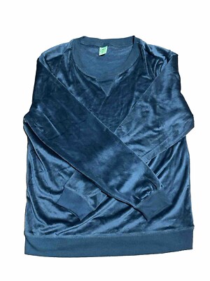 Honeydew Crewneck Sweatshirt Teal Dark Blue Long Sleeve Velvet Velour Wmns L-image