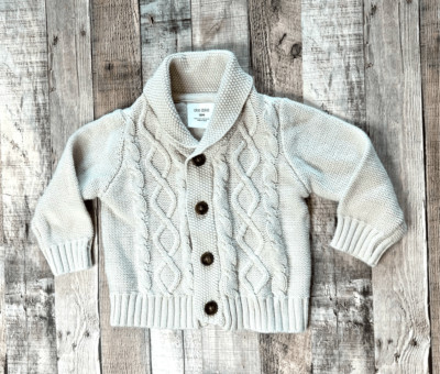 Okie Dokie Cream Cable Knit Button Up Shawl Collar Sweater sz 18 months-image
