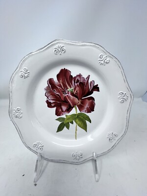 Pier 1 Imports Antique Scroll Floral Red Peony Dessert/Salad Plate 8 1/2”-image
