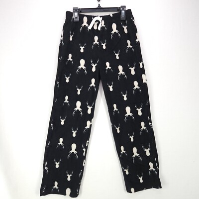Pajama Bottoms Pants Girls Large Black Reindeer Drawstring Plush Soft-image