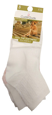 Cuddl Duds 3 Pair Low Cut Ankle Socks Womens Pink White Shoe Size 4-10 Soft Cozy-image