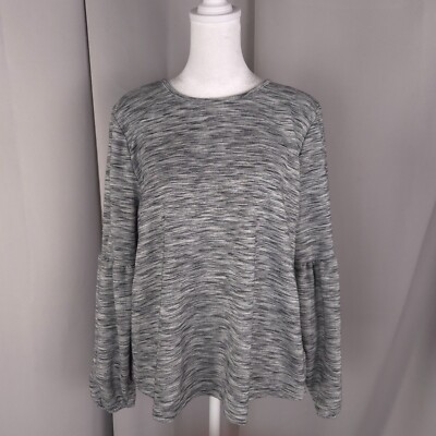 Womens Sweatshirt Medium Gray Marled Sweater Top Balloon Sleeve Athleisure Cozy-image