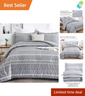 Reversible Grey Bohemian Comforter Set California King - Soft & Cozy 3 Pieces-image