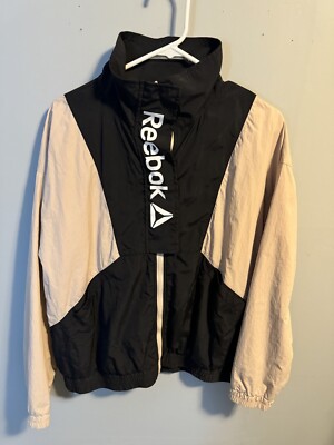 Vintage Reebok Windbreaker Jacket Black/cream Color Size M 100% Nylon Womans-image