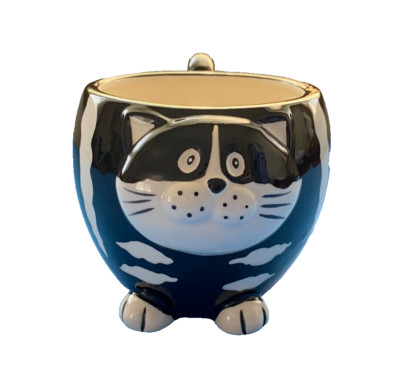 Chubby Cat by Pier 1 Imports Black & White Coffee Mug Hand Painted Ceramic-image