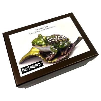Pier 1 imports Frog Gem Box Bejeweled Green Enameled Frog on Leaf Trinket Box-image