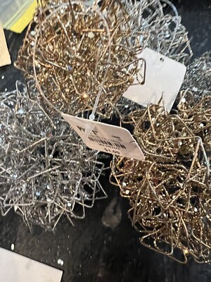 Pier One Imports Wire Gold Silver Glitter Ornaments NWT SET OF 5-image