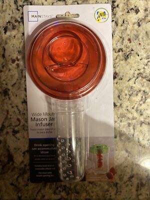 NEW MAINSTAYS INFUSER WIDE MOUTH Mason Jar Lid And Infuser Straw Hole BPA FREE -image