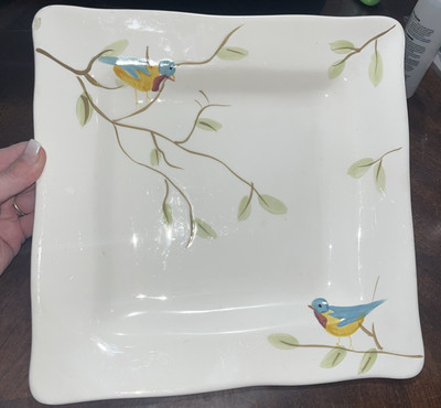 Pier One Hand Painted Earthenware Plate with Robins on a Branch-image