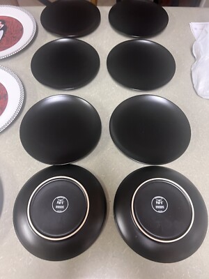 Pier 1 Modern Ebony Salad Plates Rare Set Of 6 Matte Black 8.25” Diam  Round-image