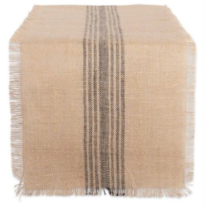 Design Imports Jute Burlap Middle Stripe Table Runner 14