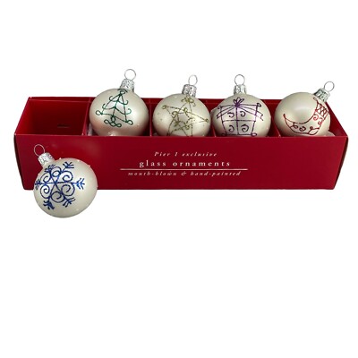 Glass Ornaments Hand Painted Mouth Blown Made Poland with Box Set 5 Pier One-image