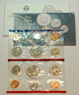 1989 US Mint 10 Coin Uncirculated Set Complete Philadelphia & Denver OGP & COA-image