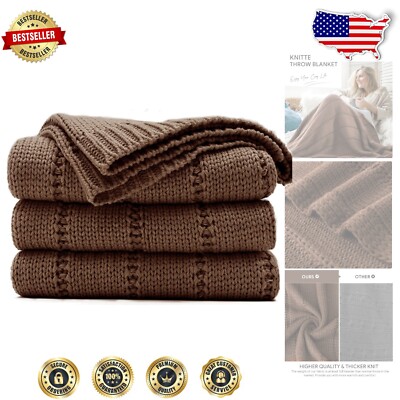 Soft and Warm Brown Chunky Knit Throw Blanket - 50x60-image