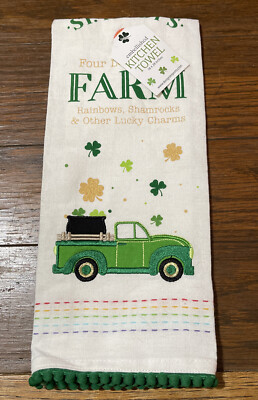 Four Leaf Clover Farm Truck Kitchen Towel New With Tag Shamrocks-image