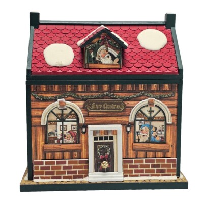 Vtg Studio Nova Wind Up Musical Box Santa WorkShop House Holiday Magic -image