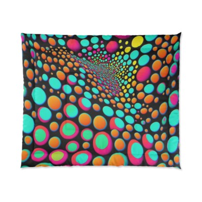 King Size Comforter Psychedelic Polka Dots Colorful Fun Retro Funky Home Decor-image