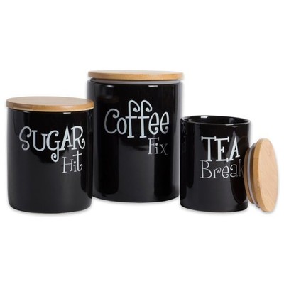 Design Imports CAMZ38320 Black & Coffee Sugar Tea Ceramic Canister - Set of 3-image