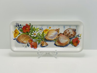 Vintage Design Imports Made In Italy Colorful Floral Sea Shell Tray Rectangle-image