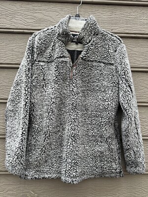 Grizzly Sherpa Pullover Sz M Gray Fleece 1/4 Zip Soft Cozy Comfort Sweater-image