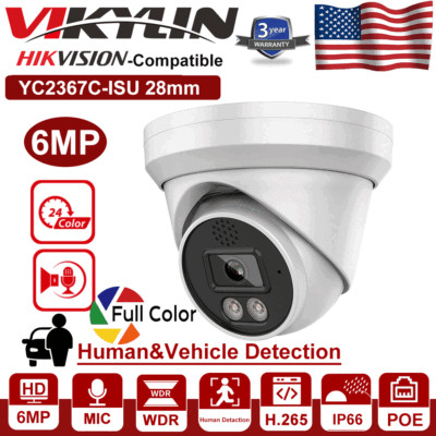 Hikvision Compatible ColorVu 6MP CCTV IP Camera Full Color Turret 2 way Talk POE-image