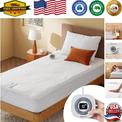 Twin Heated Mattress Pad with 100% Polyester, Machine Washable & Comfortable Fit-image