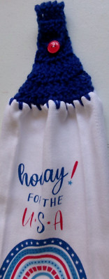 BLUE Yarn  Crochet Top  hooray! FOR THE U*S*A Print Cotton Kitchen Dishtowel-image