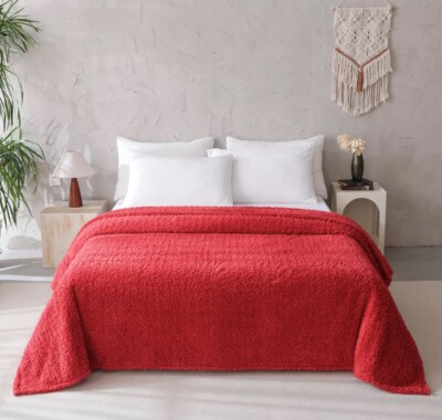 Mainstays Faux Shearling Blanket, Dk. Red, King 102