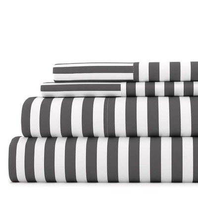 4-Piece Gray Striped Microfiber Queen Sheet Set-image