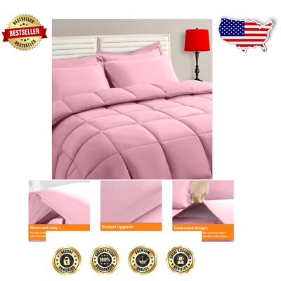 Modern 7-Piece Pink Comforter Set - Fluffy Reversible Bedding for Cozy Nights-image
