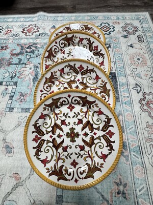 Set Of 4 Pier 1 Oralia Earthenware Dinner Plates Beautiful Pattern & Colors-image