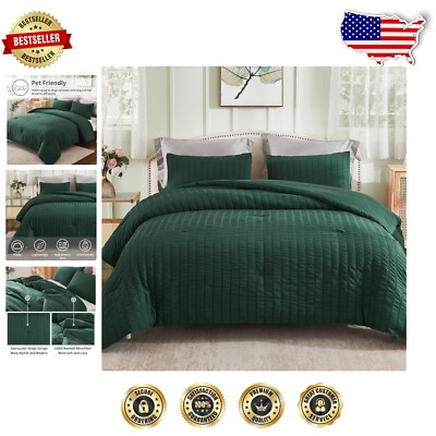 Chic Seersucker King Comforter Set - Soft Microfiber, 3 Pieces for Cozy Nights-image