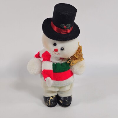 Vintage 1984 Enesco Plush Snowman Wind Up Music-image