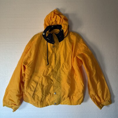 Willis & Geiger Jacket Mens Large Yellow Sailing Windbreaker Hooded Nautical VTG-image