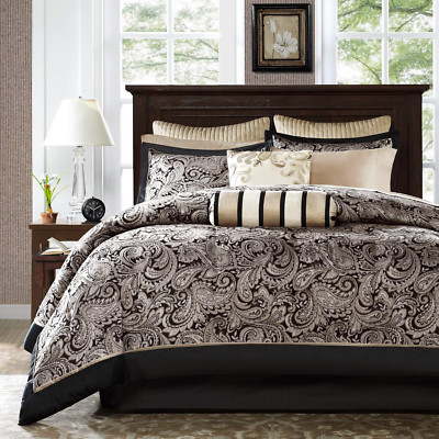 Aubrey Cozy Comforter Set, Faux Silk Jacquard Paisley Design - All Season down A-image