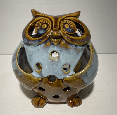 Pier 1 Imports Ceramic Glazed Owl Boho Tealight Votive Candle Holder 5”-image
