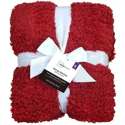 Mainstays Faux Shearling Blanket, Dk. Red, King 102