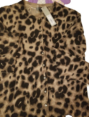 NWT Sm Cashmere Cardigan Sweater Women's Apt 9 Animal Print Soft Cozy Comfort-image