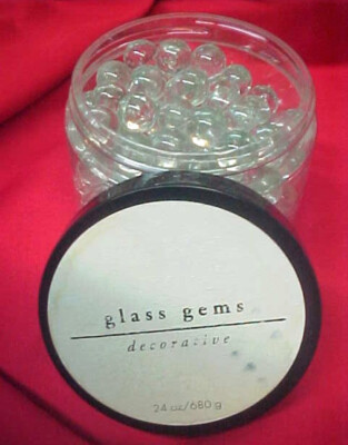 Vtg Pier 1 Imports Jar of 170 Round Crystal Clear Glass Gems Marbles for Vase-image