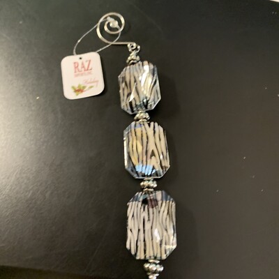 RAZ Imports Rectangular Zebra Striped Dangle Christmas Tree Ornament New-image