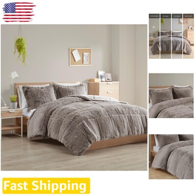 Modern Shaggy Faux Fur Comforter Mini Set - Cozy and Luxurious Bedding Ensemble-image