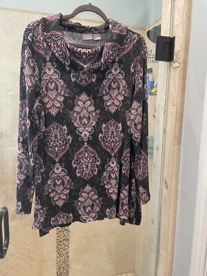 Chico's Zenergy Cozy Medallion Cowl Tunic Top Size 1 Soft-image