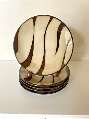 Lot of 5 Pier 1 Imports Zebra Hand-Painted Stoneware Salad Plates dessert-image