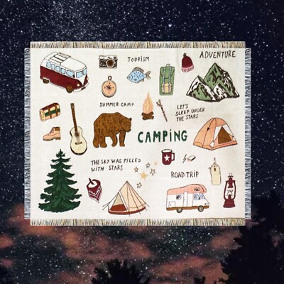 Housewarming gift Camping Trip Woven Thrown Blanket Tapestry Warm Cozy Carpet -image