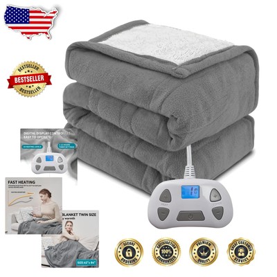 Cozy Twin Electric Blanket with 10 Heat Settings & 12-Hour Auto Shut Off - Gray-image