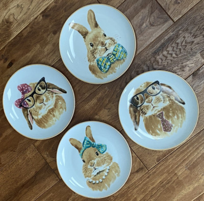 Box Set of 4 Pier 1 Imports Easter Rabbits Bunnies Lunch Salad Dessert 8